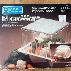 Vintage Anchor Ovenware Microwave Popcorn Popper Steamer Roaster 3 QT w/book